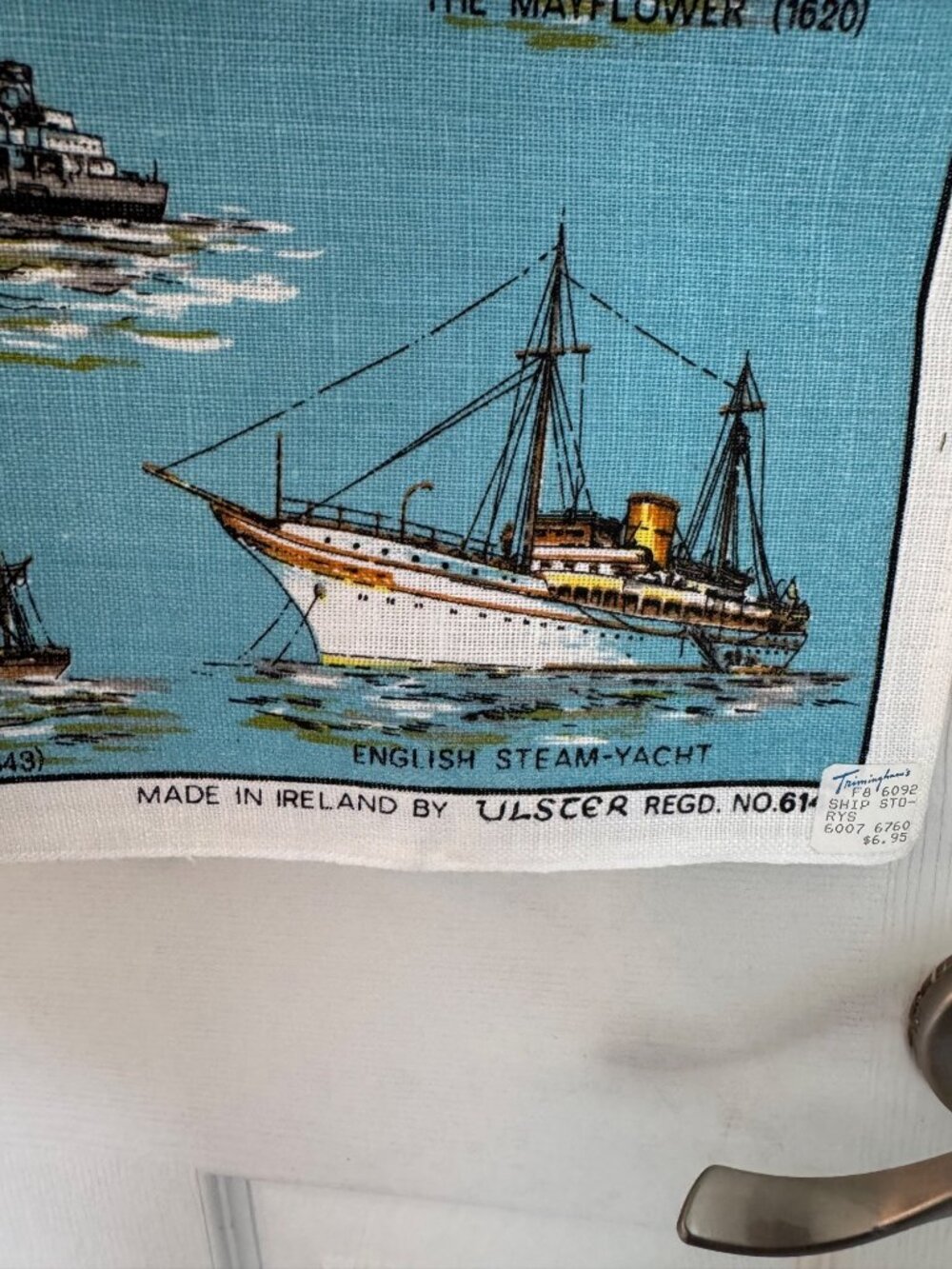 Story Of Ships Vintage Linen Tea Towel Ulster Ireland 30x19 Blue Nautical Theme - Picture 2 of 14